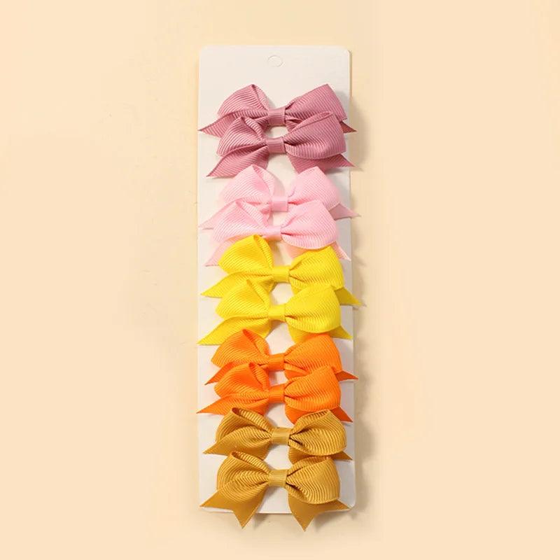 10Pcs/Set New Cute Solid Ribbon Bowknot Hair Clips for Baby Girls Handmade Bows Hairpin Barrettes Headwear Baby Hair Accessories - MAXIME