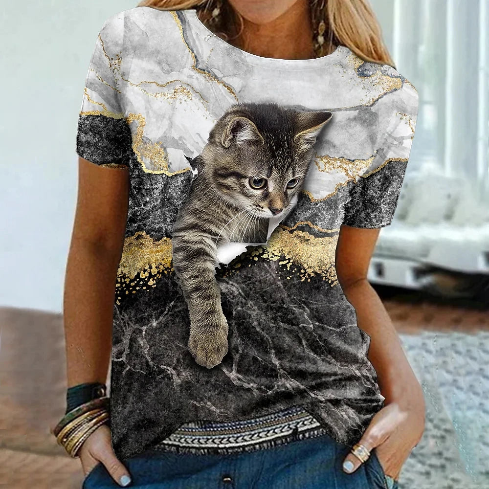 Womens T-shirt 3D Kawaii Cat Print Tees - MAXIME