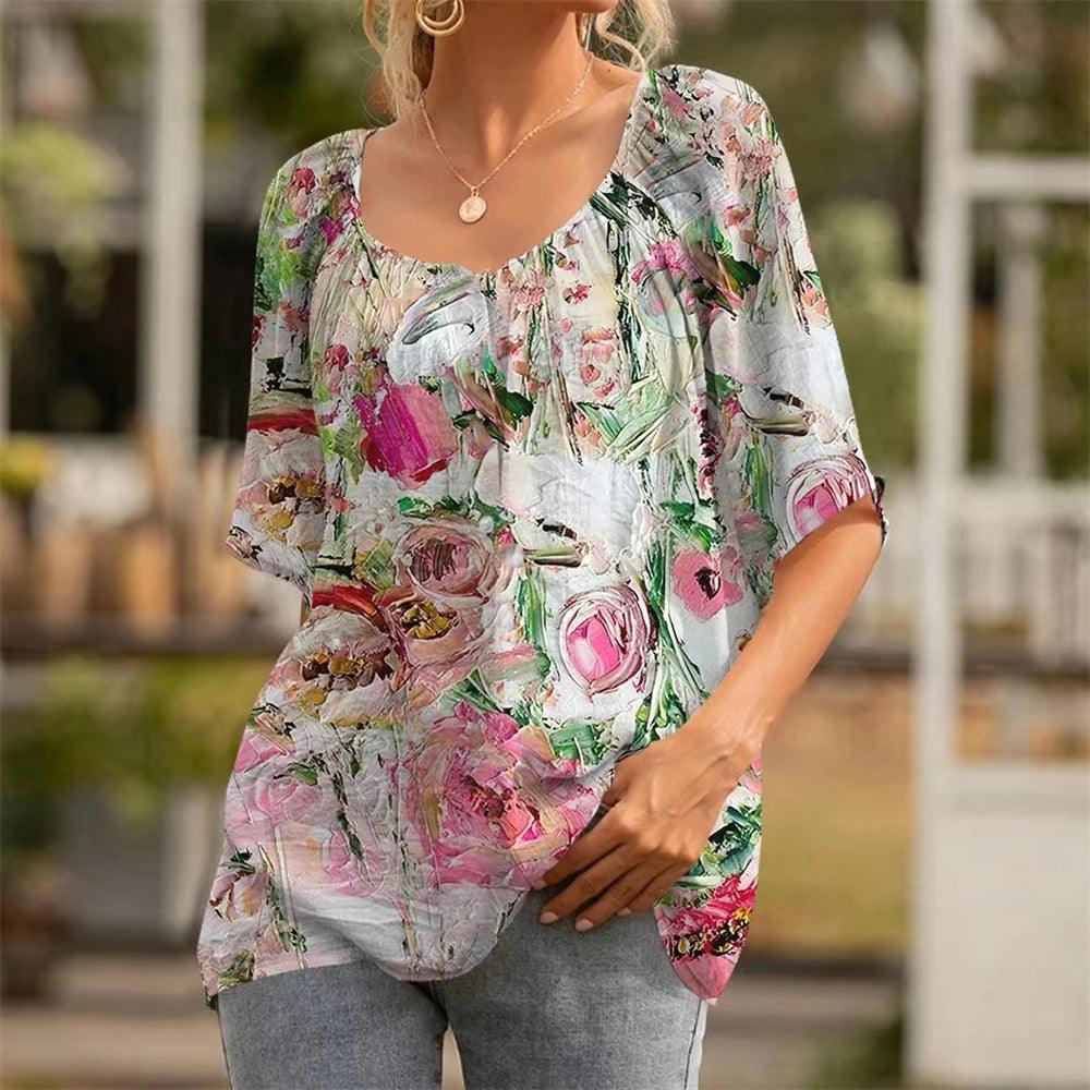 Women's T Shirt Short Sleeve Fashion Print 3d T-shirt Floral - MAXIME