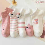 Maxime 5 Pairs Women's Short Tube Socks Pink Cat Thin Four Seasons Cute Boat Sockslow Top Ins Trendy Socks - MAXIME