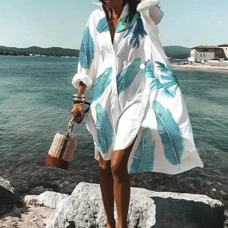 Spring Summer Women Loose Shirt Dress Casual Long Sleeve - MAXIME