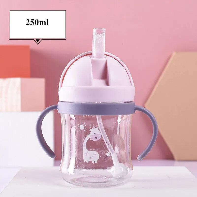 Maxime 250ml Pink Baby Drinking Cup Feeding Bottle With Straw Gravity Ball Wide Caliber Drinking Milk Water Bottle With Handle - MAXIME