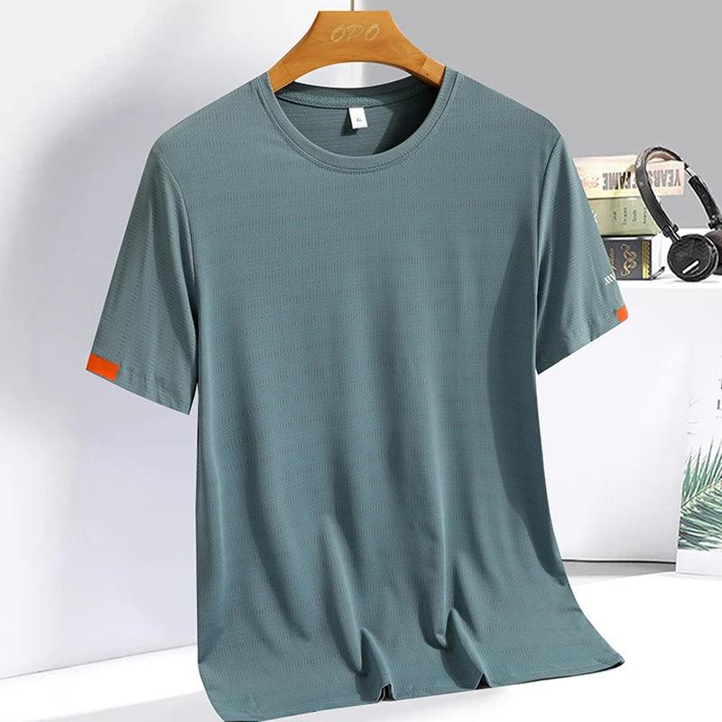 Men's Summer Ice Silk T-shirt Sweatshirt Round Neck Simple Running Fitness Suit Thin Breathable Quick Drying T - MAXIME