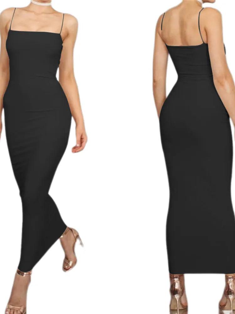 Women Casual Spaghetti Strap Slim Long Dress Summer Bodycon - MAXIME