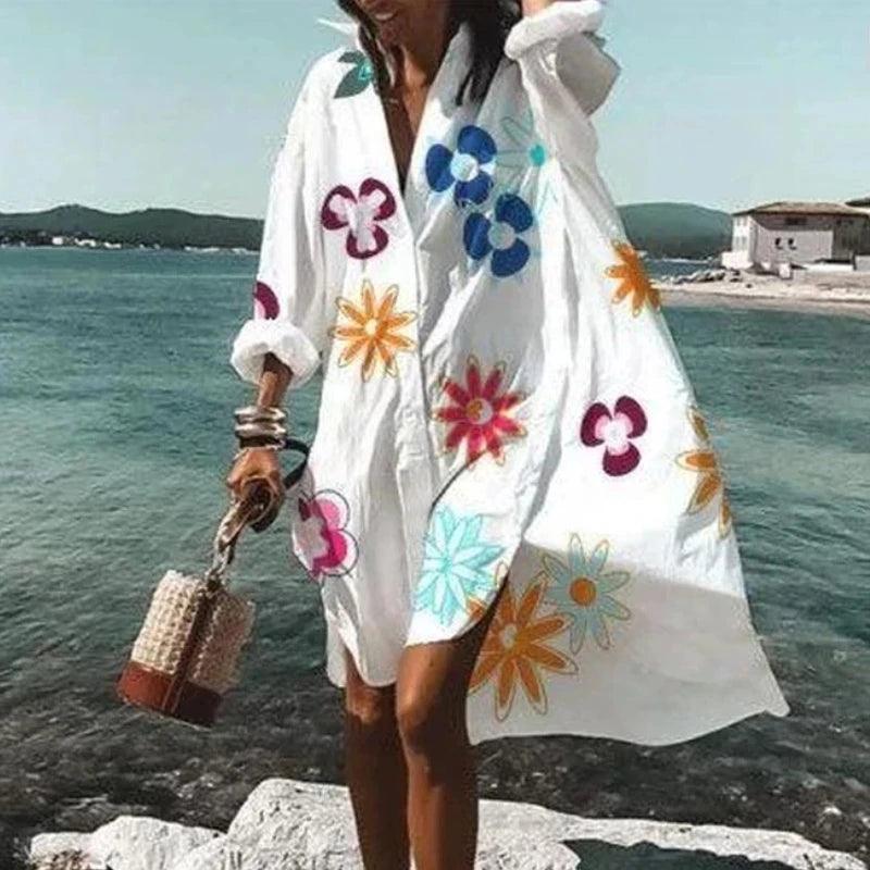 Spring Summer Women Loose Shirt Dress Casual Long Sleeve - MAXIME