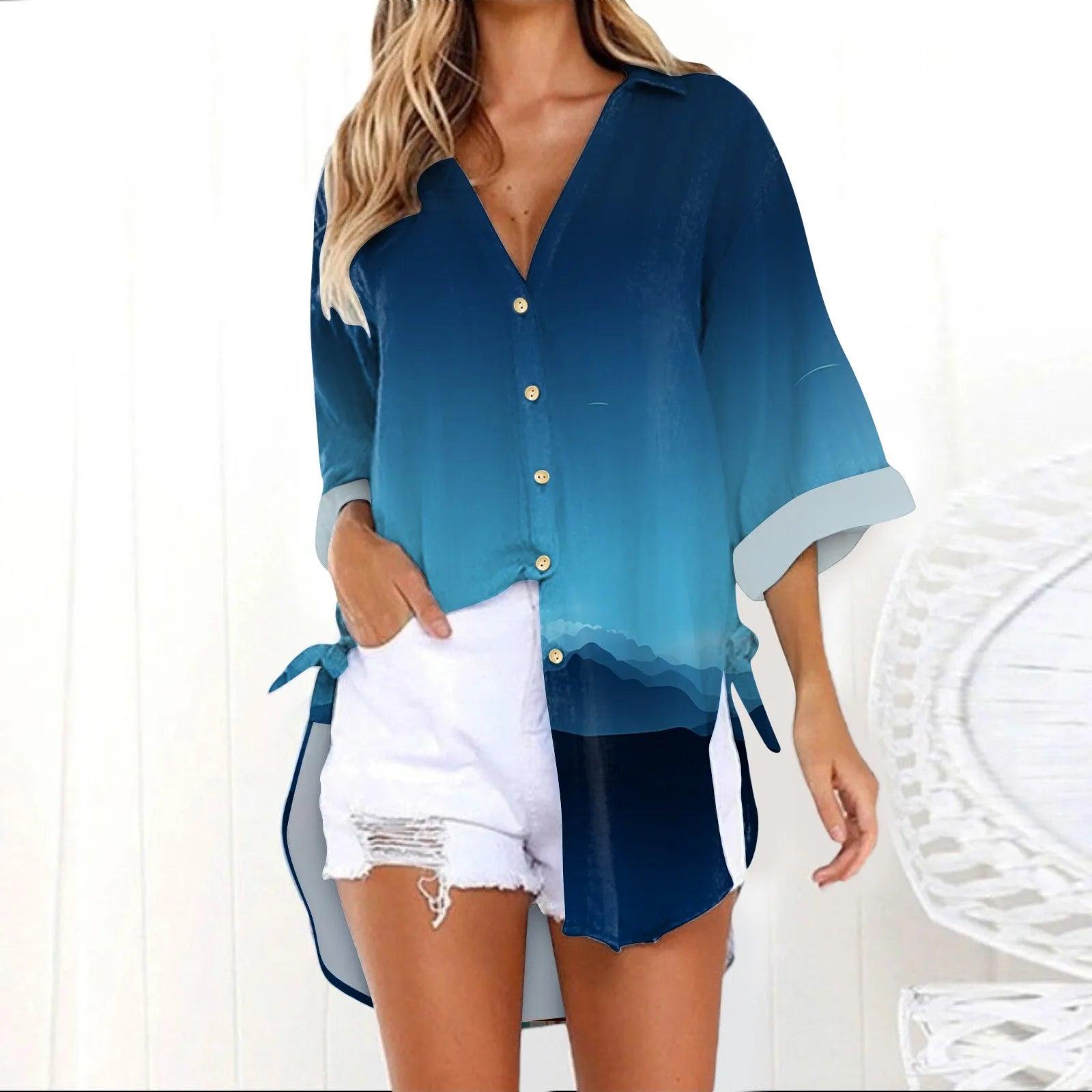 Women Casual Fashion Cotton Linen Blouses Tunic Top - MAXIME