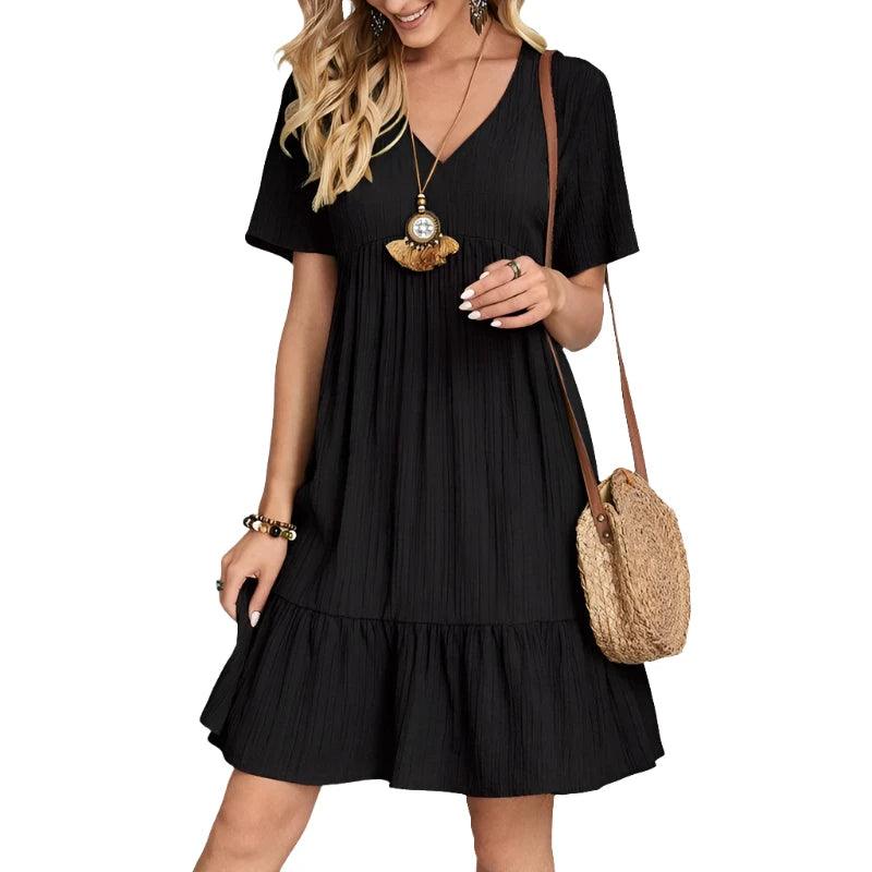 V Neck Ruffles A-line Dress Female Elegant Dresses - MAXIME