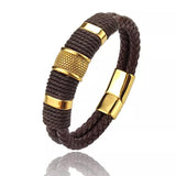 Leather Men Bracelet Stone Bead Bracelet Stainless Steel Jewelry Male Wrist Bangle Gift - MAXIME