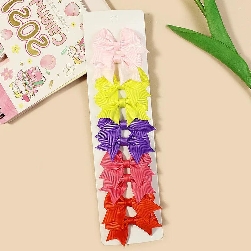 10Pcs/Set New Cute Solid Ribbon Bowknot Hair Clips for Baby Girls Handmade Bows Hairpin Barrettes Headwear Baby Hair Accessories - MAXIME