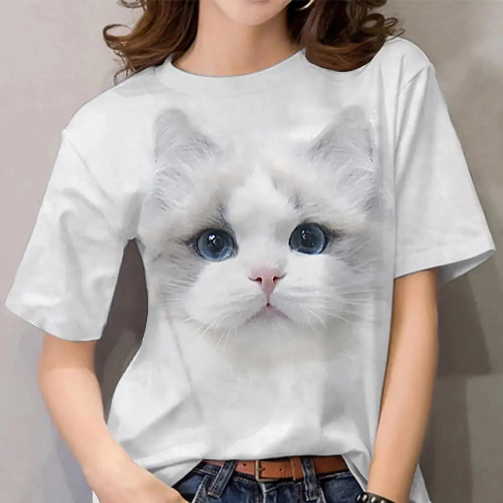 Womens T-shirt 3D Kawaii Cat Print Tees - MAXIME