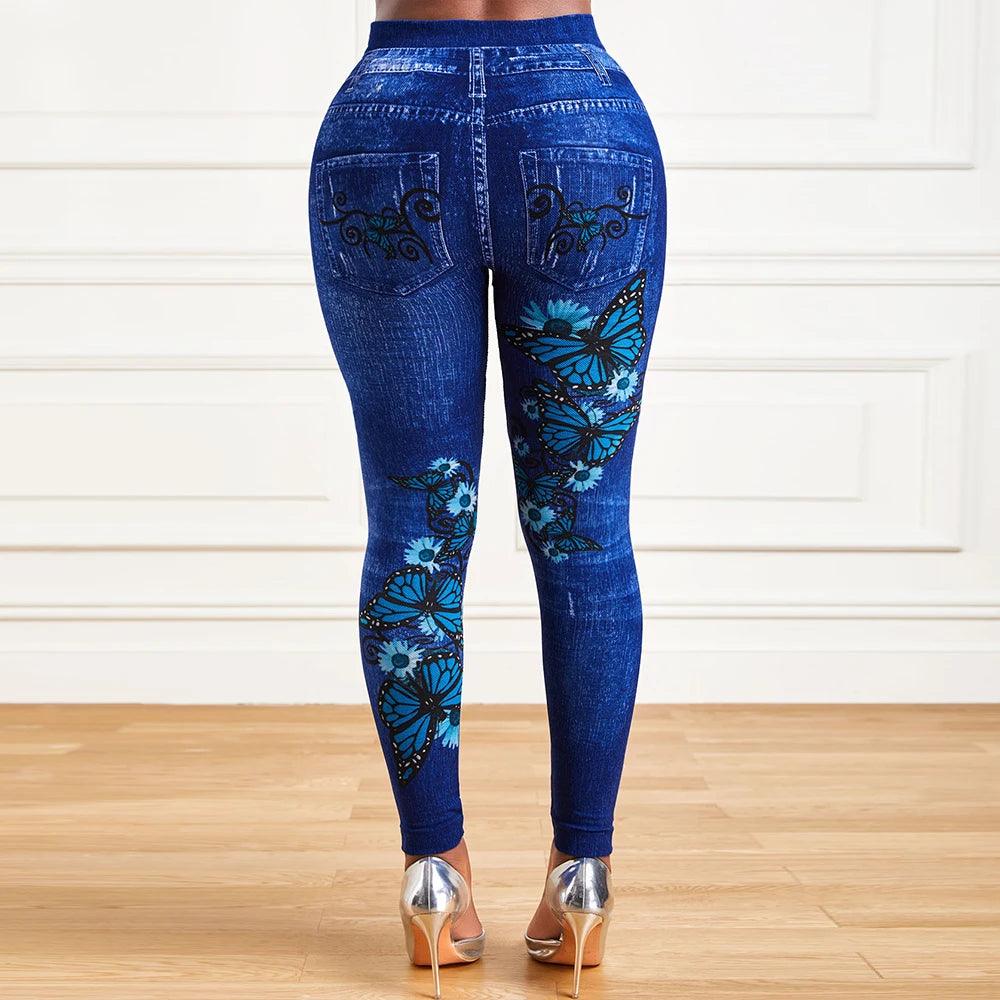 Women High Waist Stretchy Legging Denim Look Skinny Jeggings - MAXIME