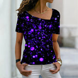 Women's Fashion New Glitter Print Themed Short Sleeve T Shirt V Neck Basic Shirt Top Summer XS-8XL/3D Printing - MAXIME