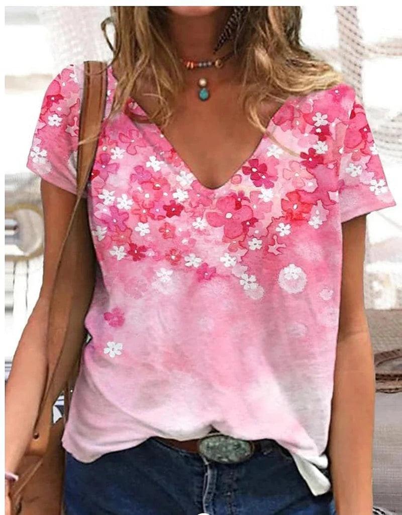 Women's T-Shirt Summer New Casual Short-Sleeved Flower - MAXIME