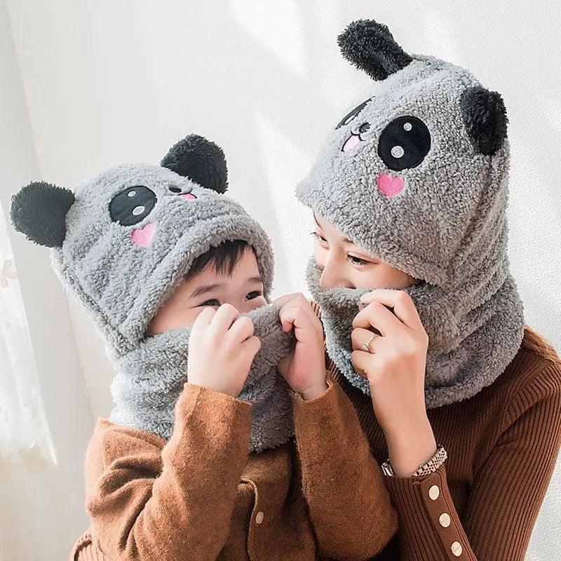 Maxime Fashionable Autumn and Winter Cute Childrens Cartoon Scarf Hat Two Piece Set Double Layer Wool Warm Boys and Girls Hat - MAXIME