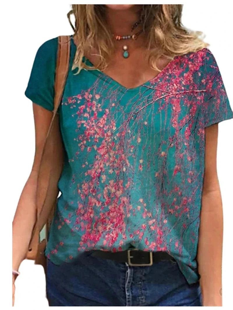 Women's T-Shirt Summer New Casual Short-Sleeved Flower - MAXIME