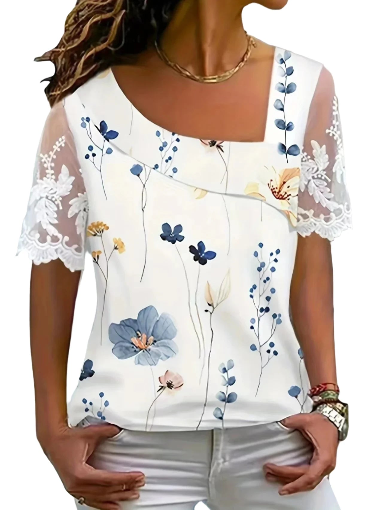 Lace Short Sleeve Tops And Blouses - MAXIME