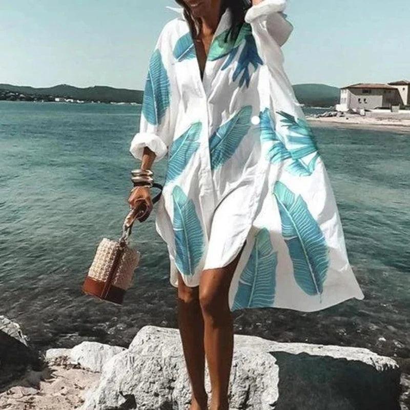 Spring Summer Women Loose Shirt Dress Casual Long Sleeve - MAXIME