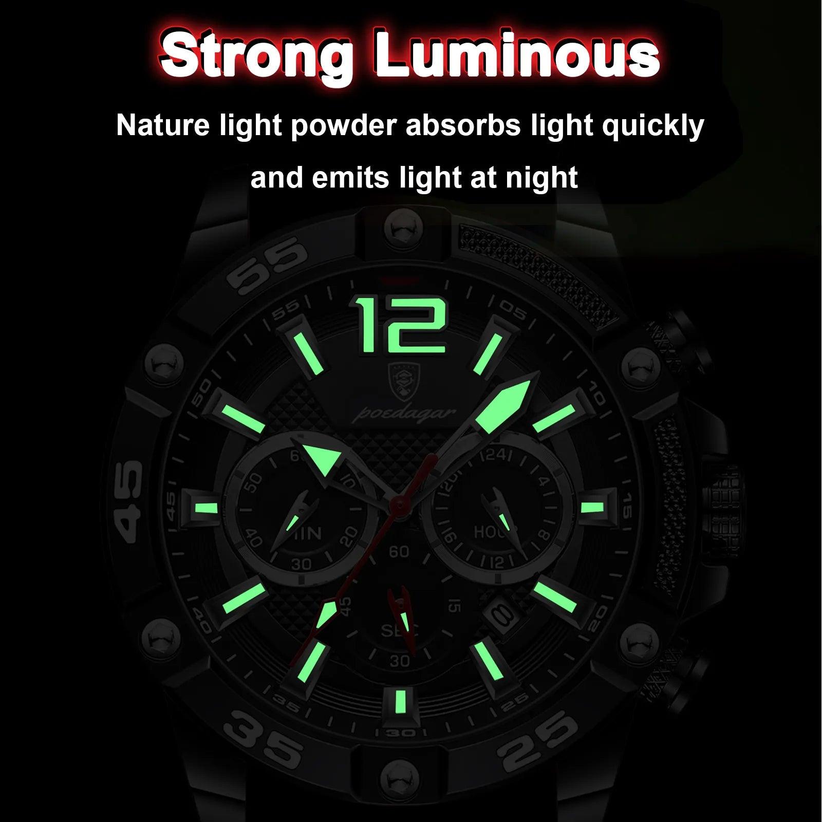 POEDAGAR Casual Men Watch Luxury Waterproof Luminous - MAXIME