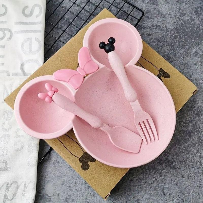 Maxime 3Pcs/set Cartoon Baby Bowl Tableware Set Wheat Straw Children's Dishes Kids Dinner Feeding Plate Bowknot Food Plate Spoon Fork - MAXIME