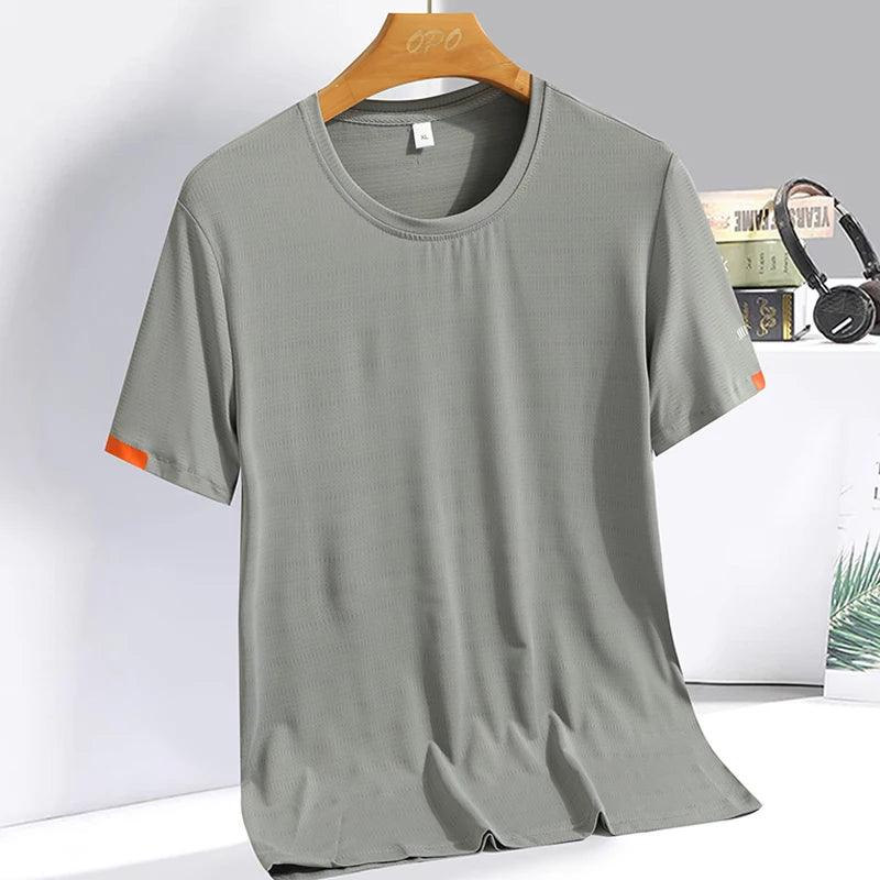 Men's Summer Ice Silk T-shirt Sweatshirt Round Neck Simple Running Fitness Suit Thin Breathable Quick Drying T - MAXIME