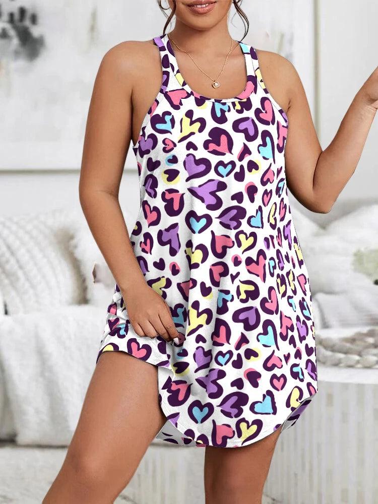 Casual Nightdress, Women's Plus Leopard & Butterfly Tank Sleep Dress - MAXIME