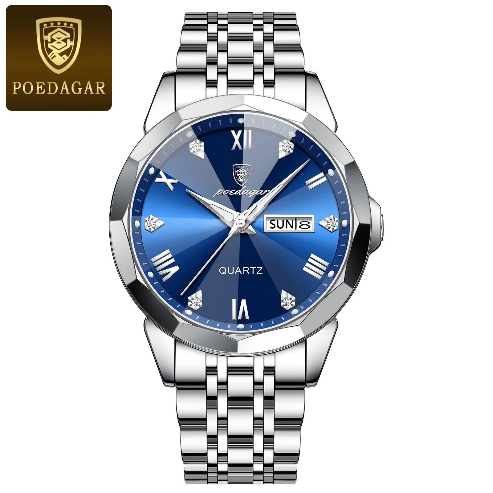 POEDAGAR Luxury Men Watch Stainless Steel Band Men's Quartz Watches Sports - MAXIME