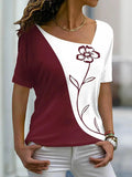 Women's Floral V Neck Basic Tops Short Sleeve T-shirt XS-8XL/3D Printing - MAXIME