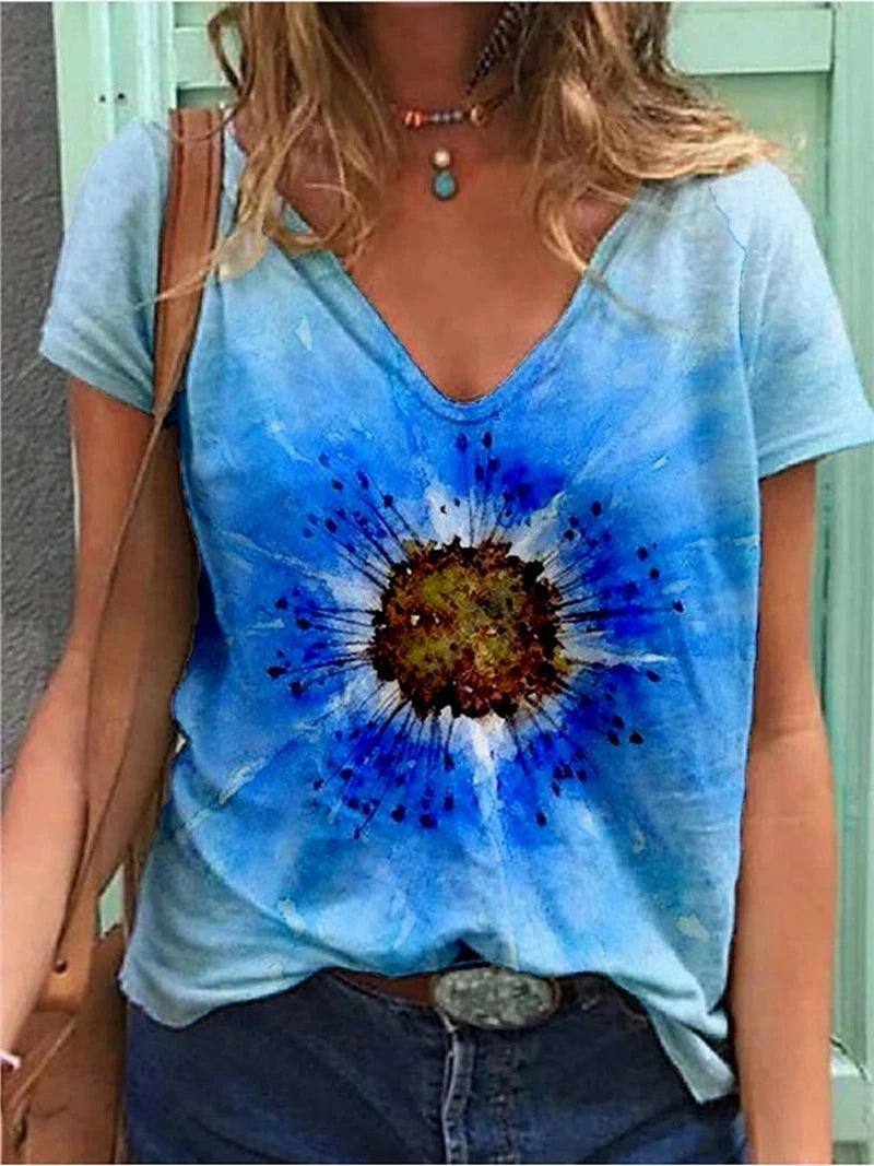 Women's T-Shirt Summer New Casual Short-Sleeved Flower - MAXIME