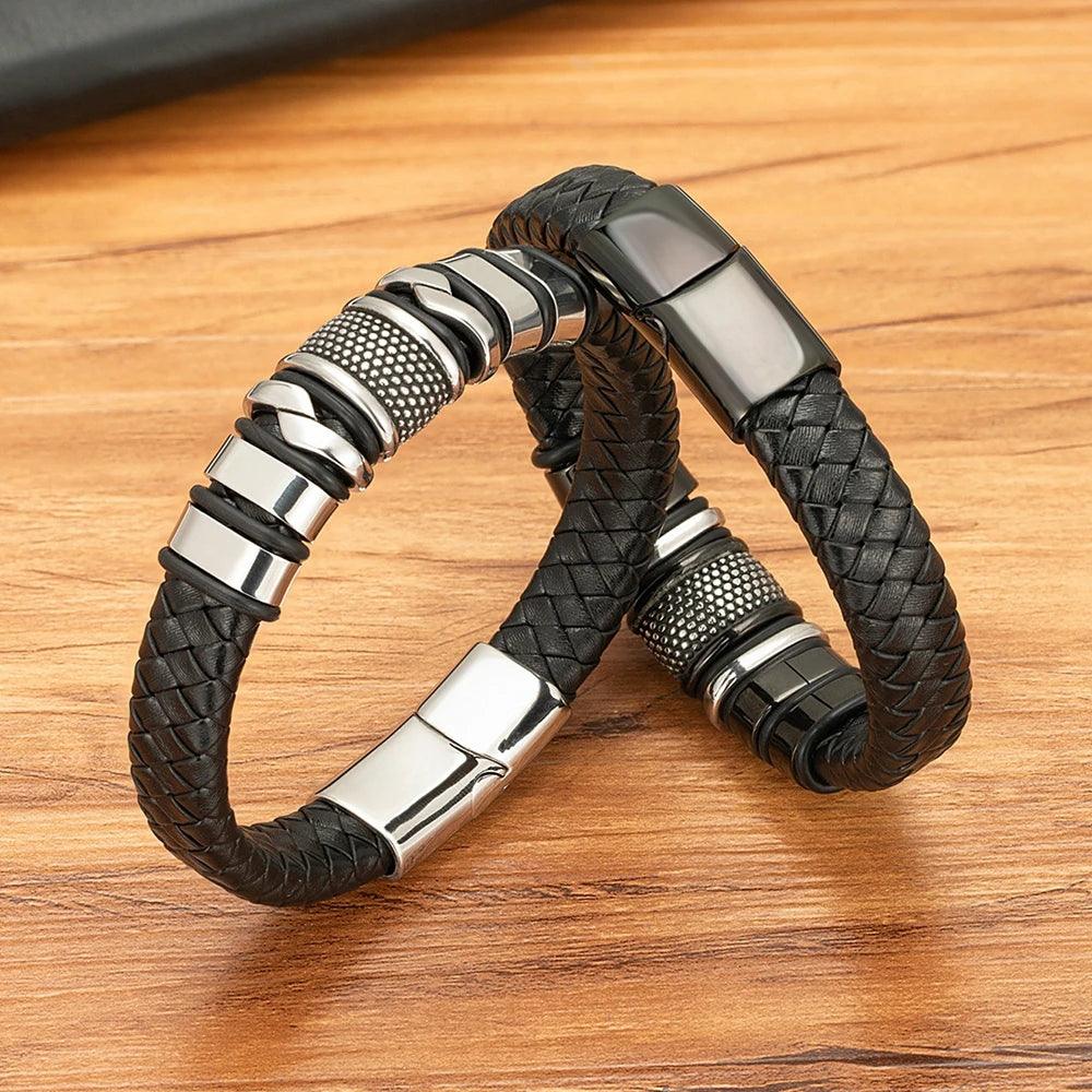 Leather Bracelets for Men Classic Style Stainless Steel Bangle Couple Charm Jewelry Gifts - MAXIME