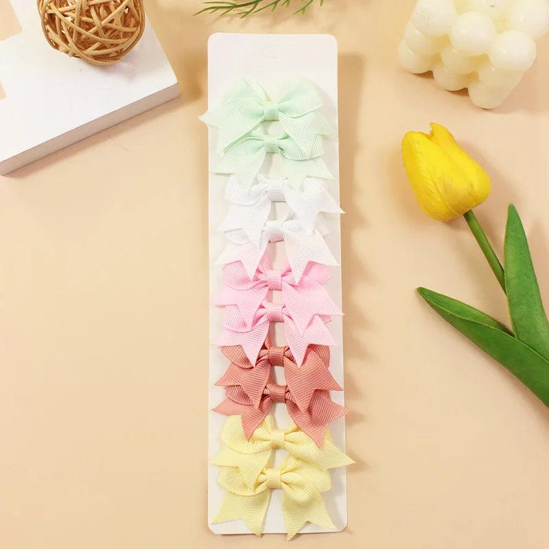 10Pcs/Set New Cute Solid Ribbon Bowknot Hair Clips for Baby Girls Handmade Bows Hairpin Barrettes Headwear Baby Hair Accessories - MAXIME