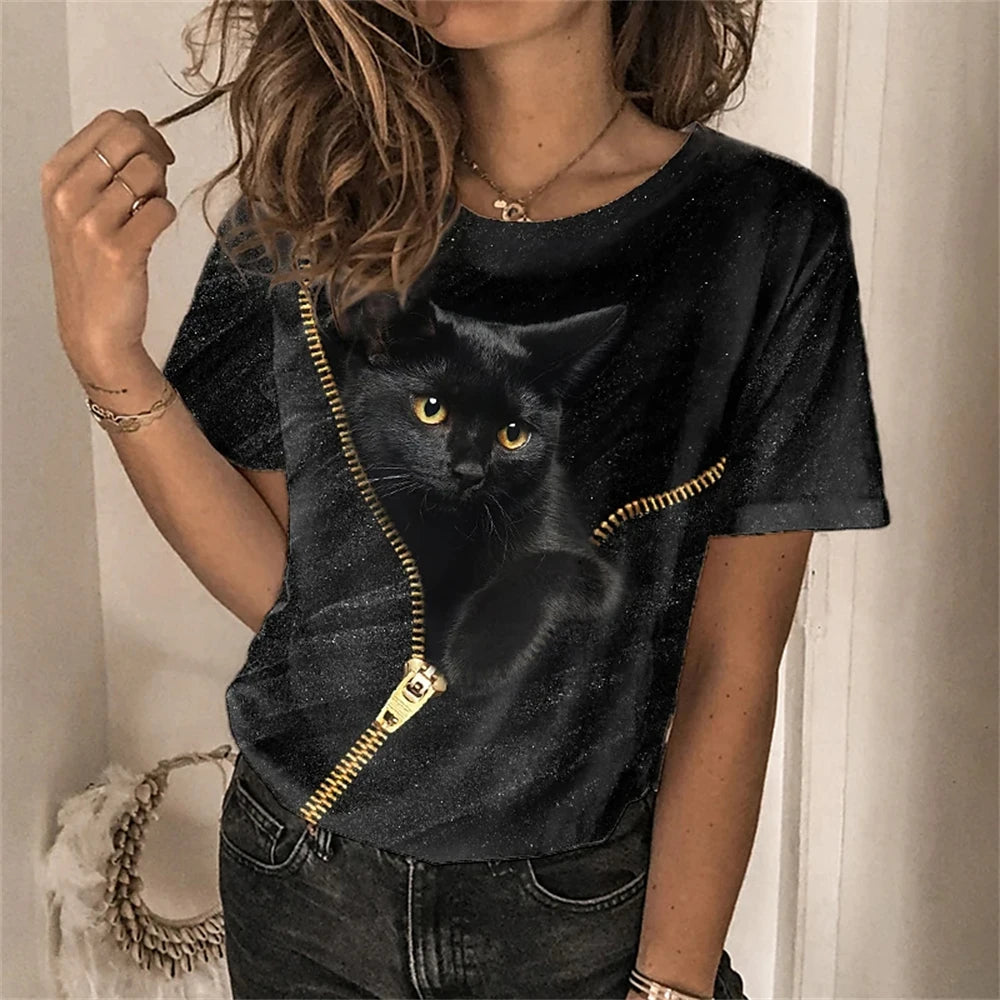 Womens T-shirt 3D Kawaii Cat Print Tees - MAXIME