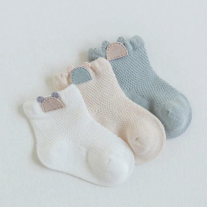 Maxime 3 Pairs Infant Baby Socks for Girl Boy Thin Cotton Breathable Mesh Cute Accessories Unisex Newborn Boneless Short Socks - MAXIME