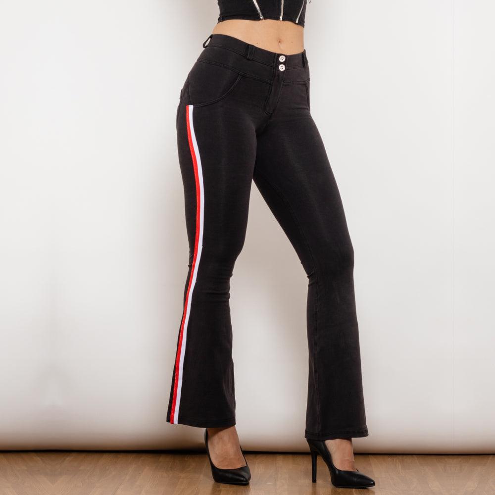 Melody Side Stripe Stretch Pants SlimBum Black Jeans - MAXIME