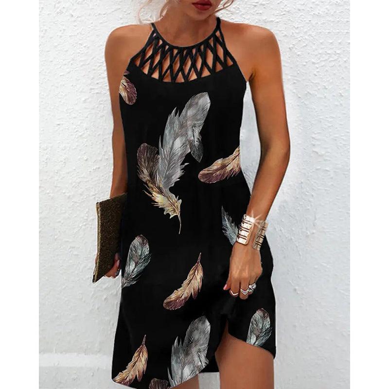 Print Dress Casual Halterneck Summer Clothes - MAXIME