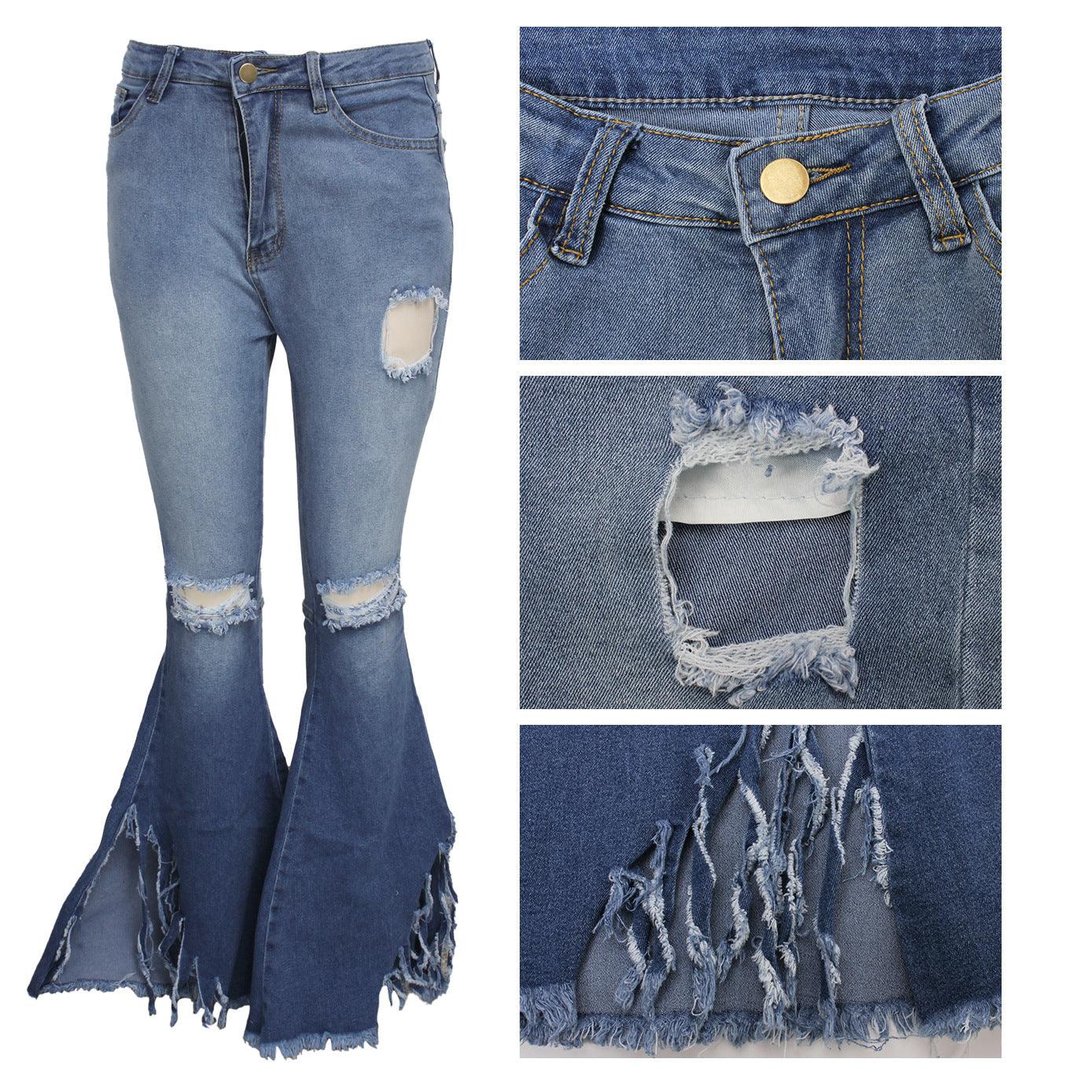 Wide Leg Jeans With Holes In The Knee - MAXIME