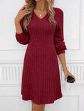 Maxime V-neck Long-sleeved Stripe Loose Dress - MAXIME