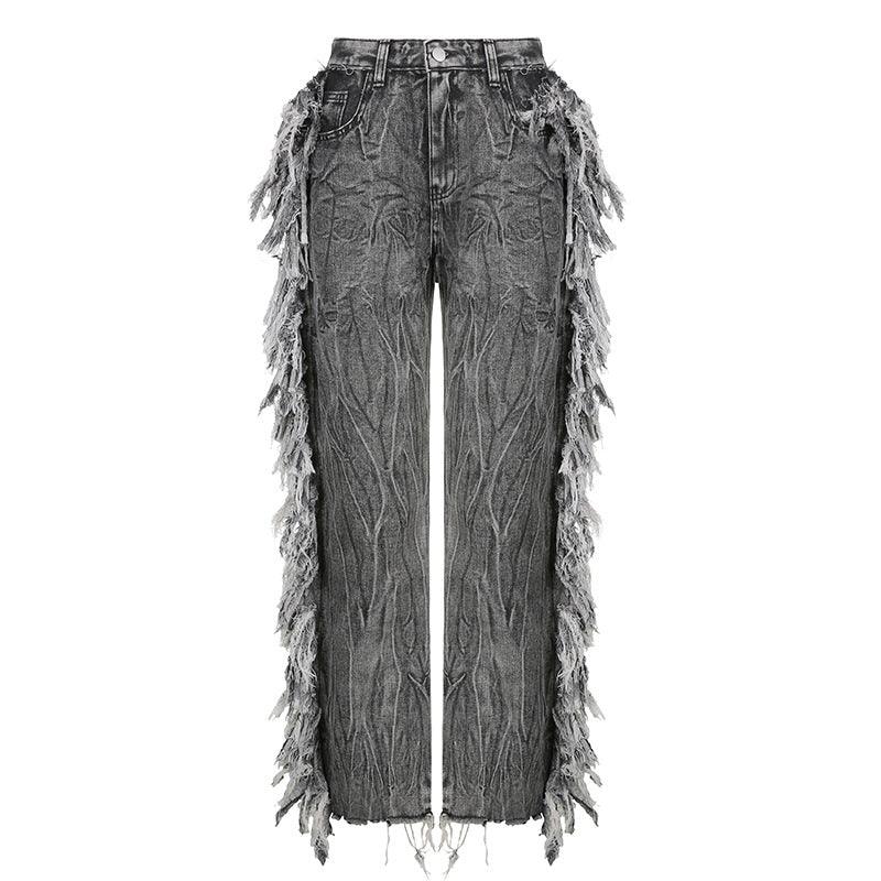 Ladies Gray Raw Edge Tie-Dye Jeans - MAXIME