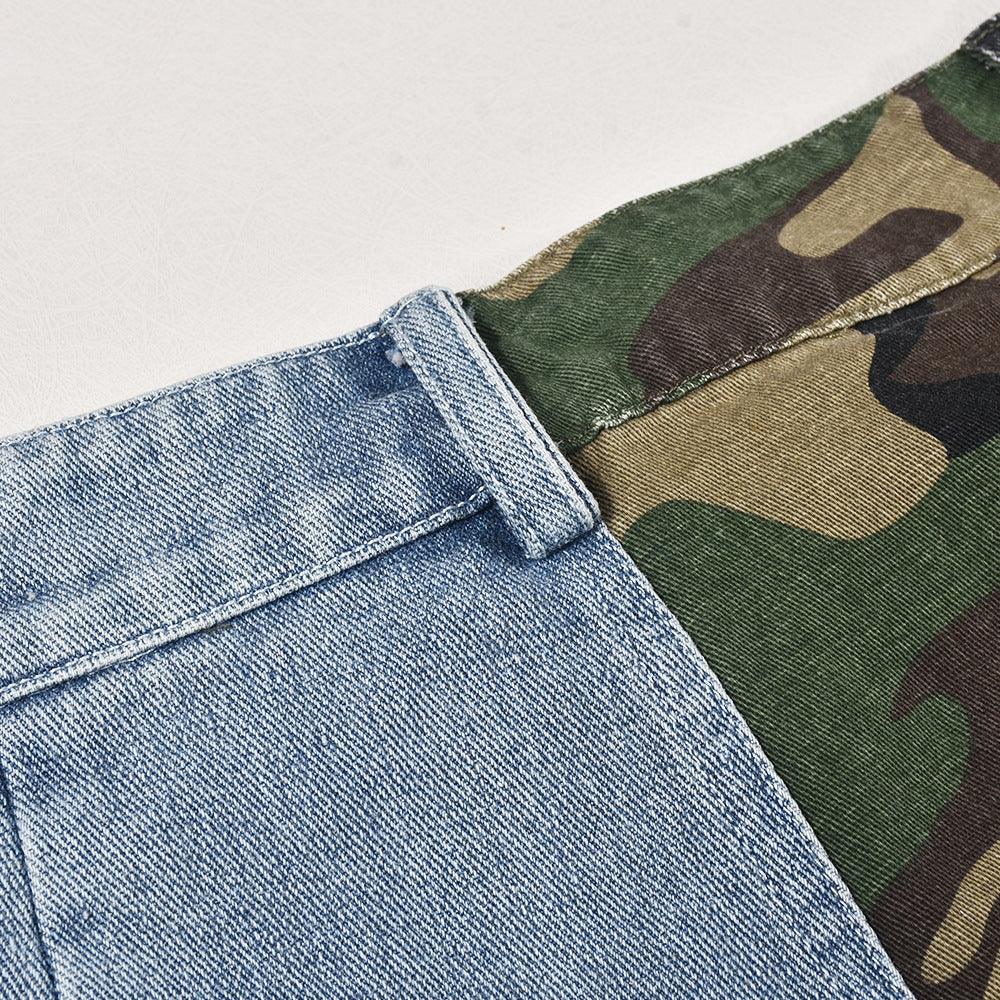 Denim Stitched Camouflage Shorts - MAXIME