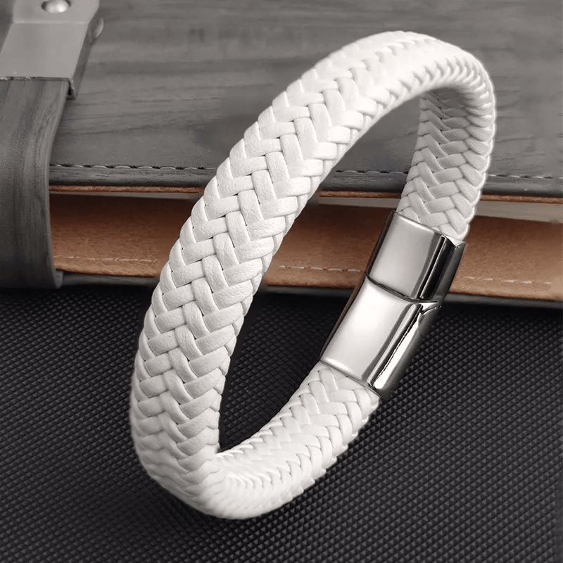 Leather Braid Bracelet Stainless Men Handmade - MAXIME