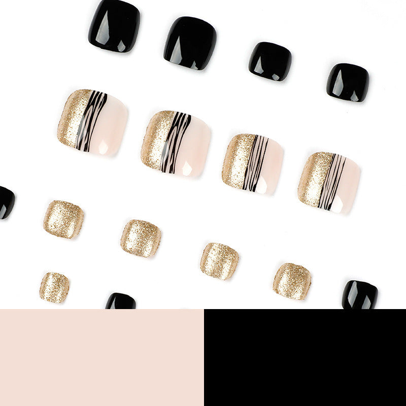 Women's Fashion Black Line Gold Powder Wear Manicure Nails - MAXIME