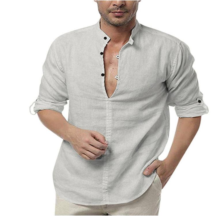 Men's Long Sleeve V Neck Casual Shirt - MAXIME