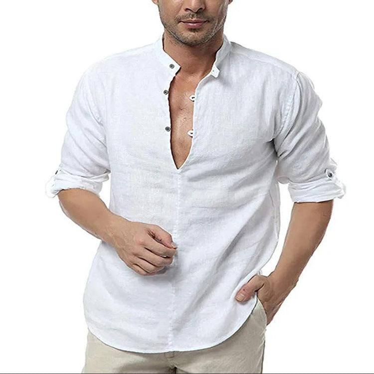 Men's Long Sleeve V Neck Casual Shirt - MAXIME