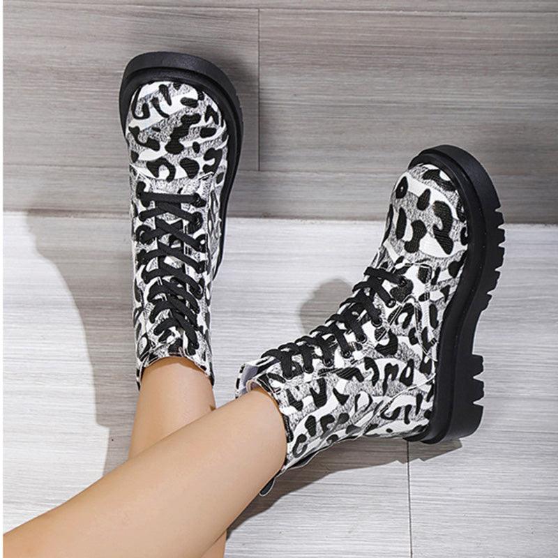 Maxime Black White Leopard Cowgirl Boots - MAXIME