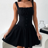 Elegant Square Neck Waist Mini Dresses - MAXIME