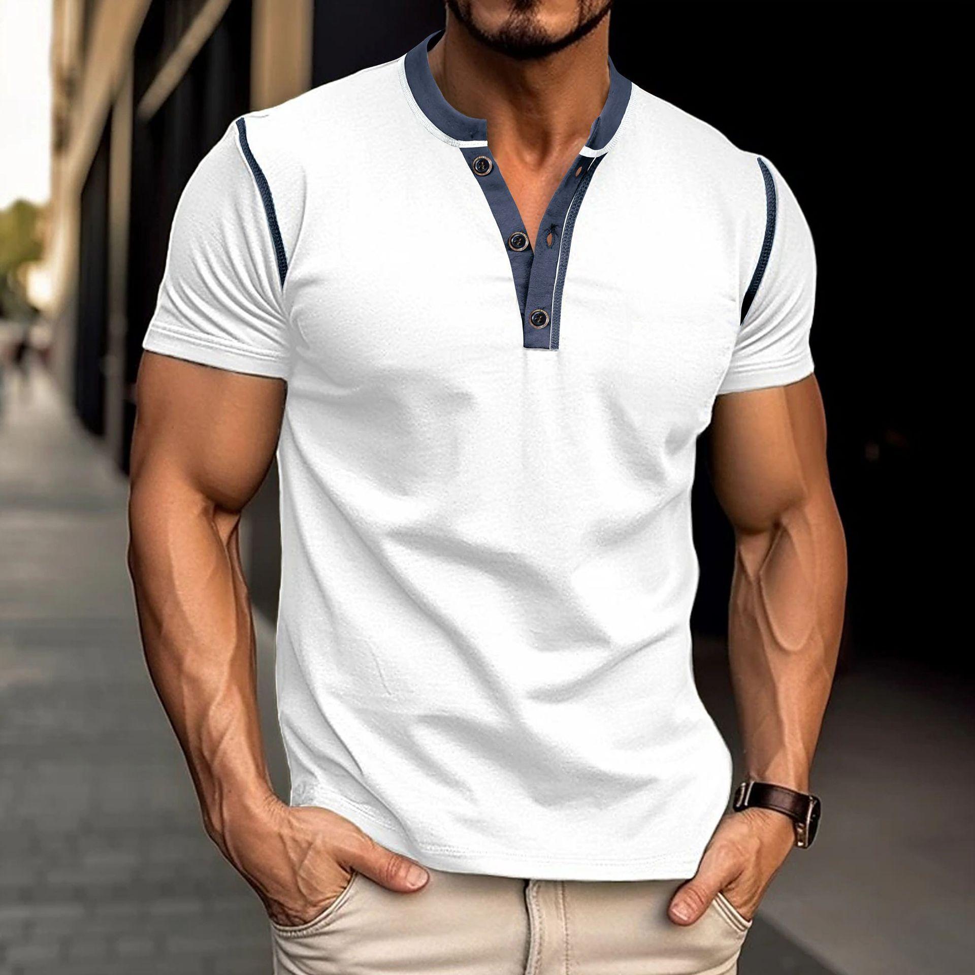 Summer Button V-neck T-shirt Tops - MAXIME