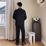 Couple Pajamas Lapel Cardigan Long Sleeves - MAXIME