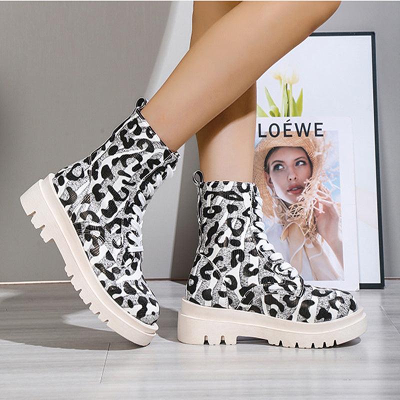 Maxime Black White Leopard Cowgirl Boots - MAXIME