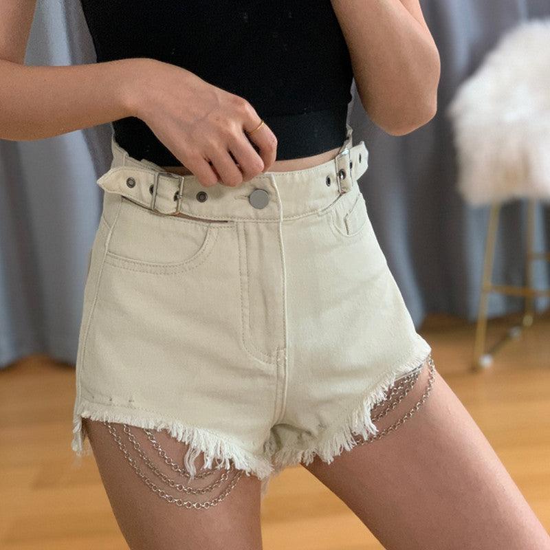 Spring And Summer Chain Denim Shorts - MAXIME