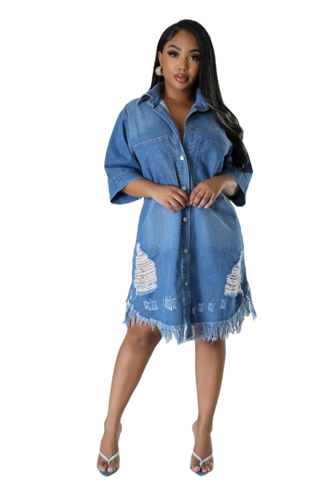 Women's Denim Long Dress - MAXIME