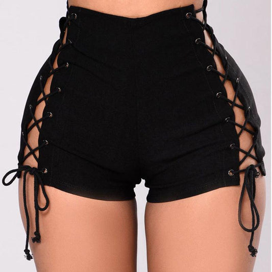 Bandage High Waist Denim Shorts - MAXIME